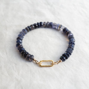 Iolite Carabiner Bracelet | Ombre iolite beaded bracelet | natural iolite bracelet | 14K gold filled iolite bracelet | women's iolite