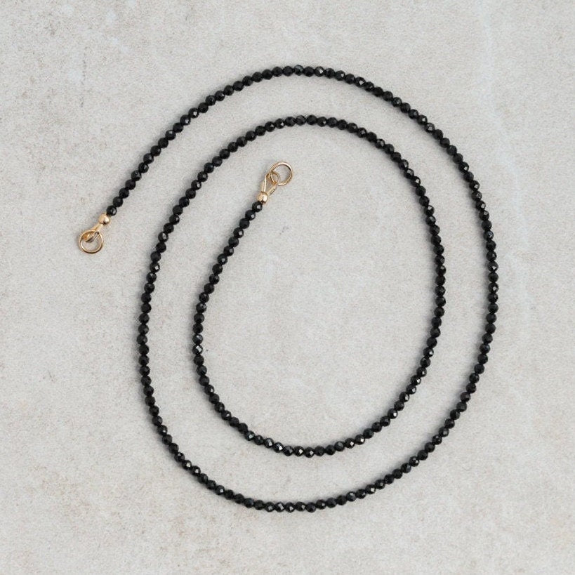 Black Spinel Necklace | Beaded black spinel choker | Dainty black beaded gemstone necklace | Crescent moon necklace | beaded gemstone 0119