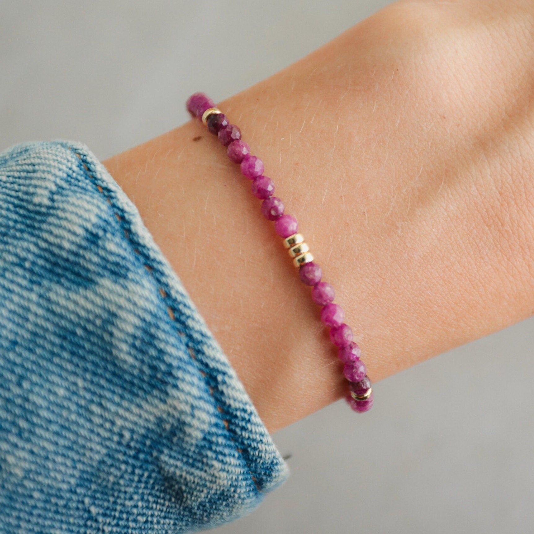 Ruby clasp Bracelet, Delicate ruby Jewelry, Faceted Small Pink Red Gemstone Beads, genuine natural ruby bracelet | ruby gift