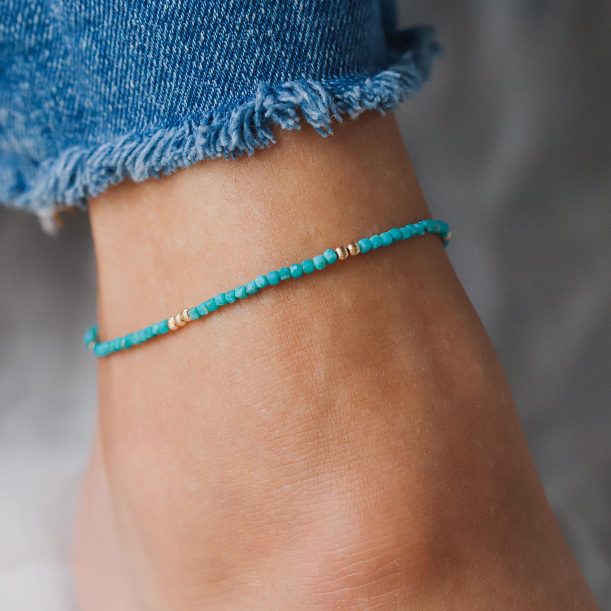 Turquoise Anklet | Beaded turquoise anklet | women's beaded ankle bracelet | gemstone anklet | beachy anklet | gold and turquoise