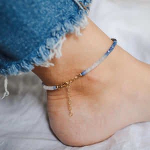 AAAA+ blue sapphire anklet, Beaded emerald anklet, women's blue sapphire beaded ankle bracelet | gemstone anklet | anklet sapphire beaded W