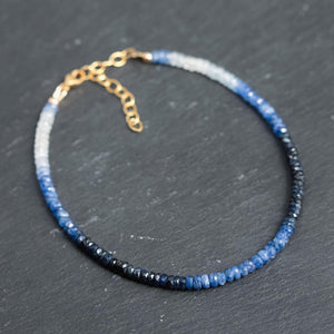 AAAA+ blue sapphire anklet, Beaded emerald anklet, women's blue sapphire beaded ankle bracelet | gemstone anklet | anklet sapphire beaded W