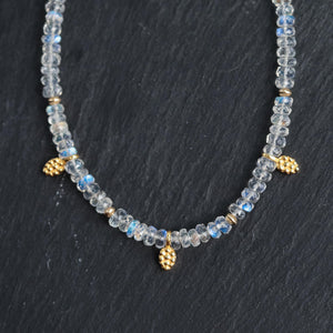 AAAA+ Moonstone Necklace | Rainbow Moonstone | AAAA+ Blue Moonstone Faceted Rondelle Beads Necklace | June birthstone W