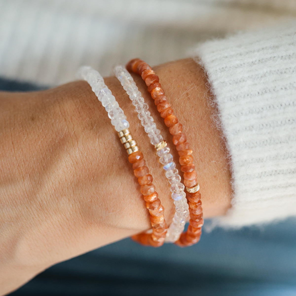 Gold stone, Sunstone, Rainbow hotsell Moonstone AAA grade hand beaded bracelet set.