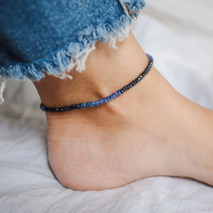 AAAA+ blue sapphire anklet, Beaded emerald anklet, women's blue sapphire beaded ankle bracelet | gemstone anklet | anklet sapphire beaded W