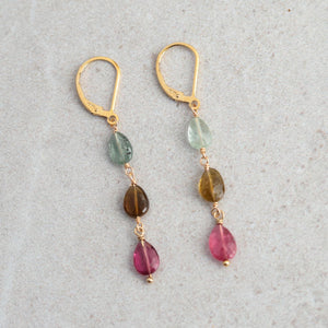 14K gold filled Tourmaline earrings, AAAA+ tourmaline earrings, gold filled tourmaline drop earrings, genuine tourmaline