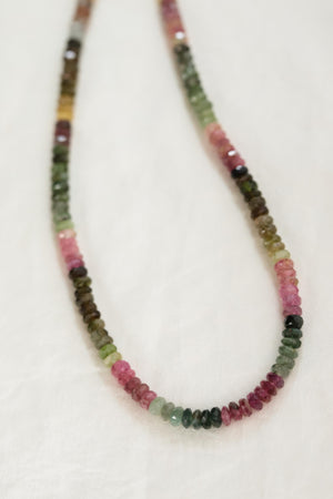 AAAA+ Mixed Tourmaline Beaded Necklace | Watermelon tourmaline necklace | Multi color tourmaline jewelry | Smooth rondel tourmaline