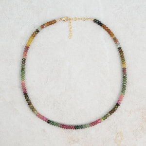 AAAA+ Mixed Tourmaline Beaded Necklace | Watermelon tourmaline necklace | Multi color tourmaline jewelry | Smooth rondel tourmaline