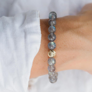 SOLID 14K GOLD aaaa+ Labradorite Bracelet, 8mm Labradorite Bracelet, Highest quality Labradorite jewelry | Beaded Labradorite Bracelet