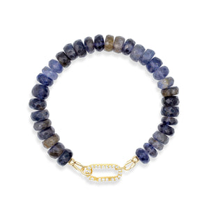 Iolite Carabiner Bracelet | Ombre iolite beaded bracelet | natural iolite bracelet | 14K gold filled iolite bracelet | women's iolite