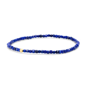 Stunning cube Lapis Lazuli Bracelet, Genuine Lapis Lazuli Beaded Bracelet, tiny Genuine Lapis Lazuli bracelet, 14K gold filled accents W