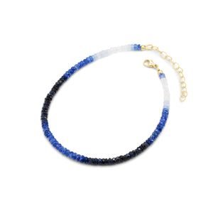 AAAA+ blue sapphire anklet, Beaded emerald anklet, women's blue sapphire beaded ankle bracelet | gemstone anklet | anklet sapphire beaded W