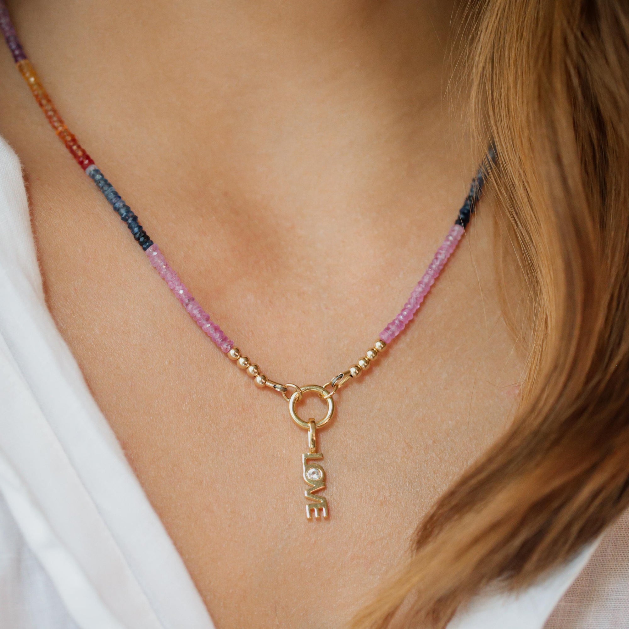 Multi Sapphire Necklace, Sapphire carabiner necklace, AAA+ sapphire necklace, Multi color pink sapphire beaded necklace, faceted sapphire W