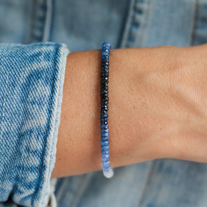 Blue Sapphire Bracelet, Yellow Gold Filled, Delicate Blue Sapphire Skinny Stacking Bracelet, Tiny Faceted Beads Sapphire 3mm W