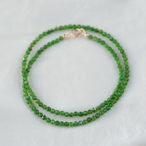 SOLID 14K GOLD Chrome diopside Necklace | Chrome diopside Beaded Necklace | Green Chrome diopside necklace for women | green necklace