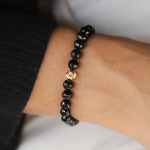 SOLID 14K GOLD Black Tourmaline, Black Tourmaline Bracelet 6mm, Genuine Black Tourmaline, Energy Bracelet, Strength Stamina Healing