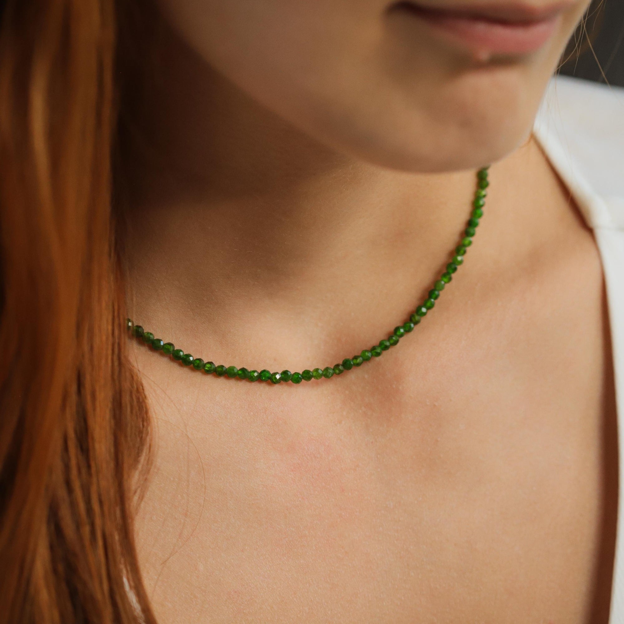 SOLID 14K GOLD Chrome diopside Necklace | Chrome diopside Beaded Necklace | Green Chrome diopside necklace for women | green necklace